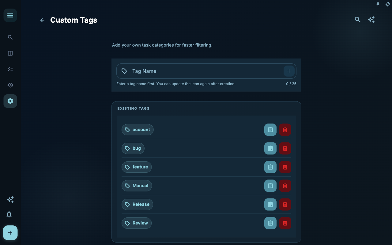 Tag management page